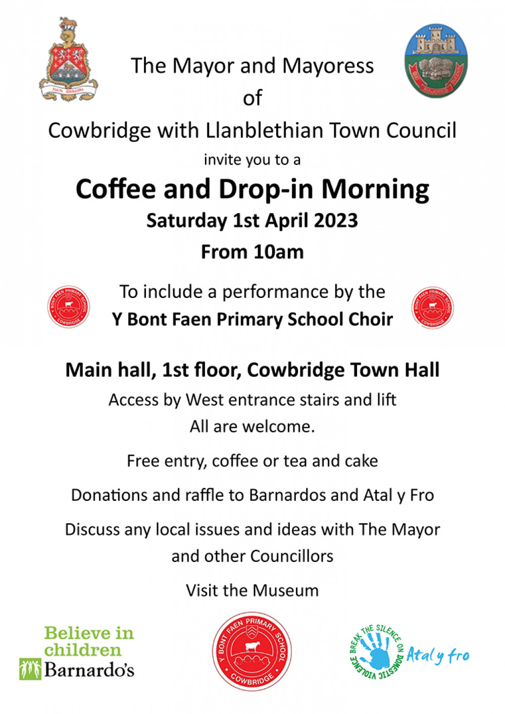 An April 1 date with the mayor of Cowbridge and singing youngsters