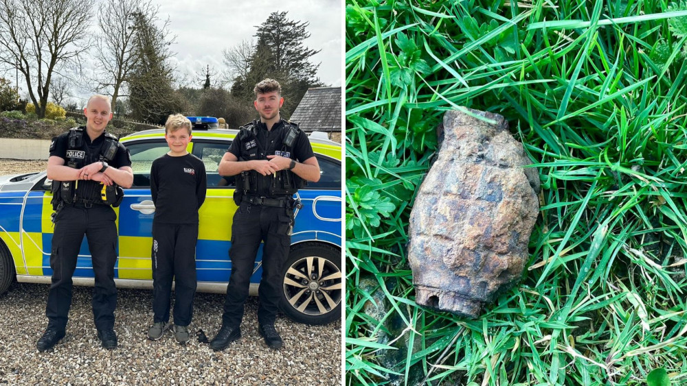 George with Sgt Bacon and PC Driver from Honiton Police Station (Credit: Devon and Cornwall Police)