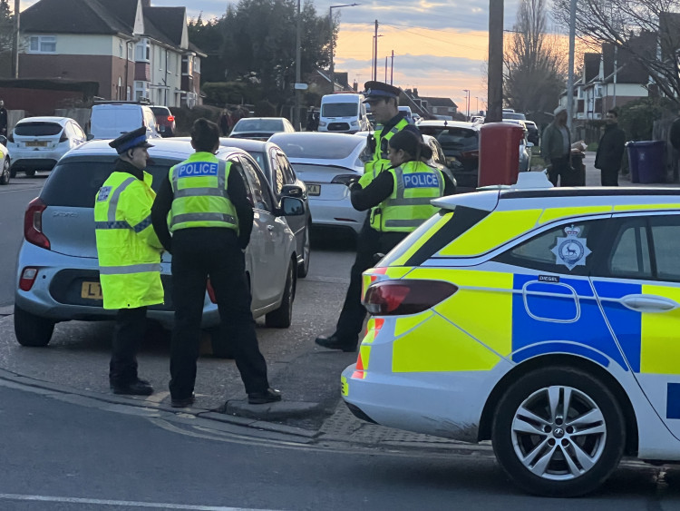 Police gather on Redhill Road in Hitchin on Monday evening. CREDIT: Hitchin Nub News Police gather on Redhill Road in Hitchin on Monday evening. CREDIT: Hitchin Nub News