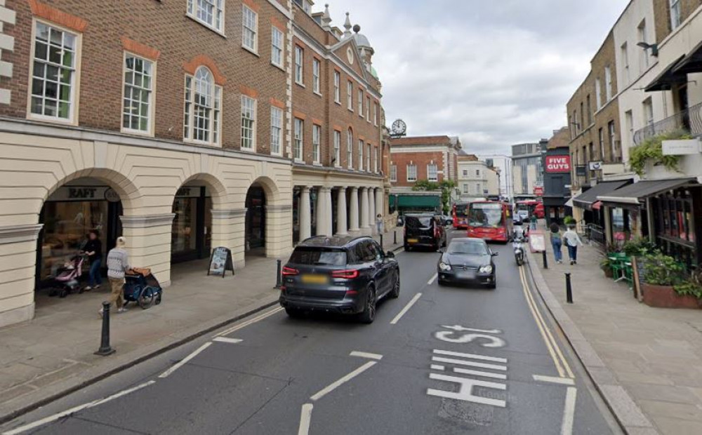 The closure of Hill Street, which has blocked traffic access to Richmond town centre since the beginning of the month, has been extended yet again. Credit: Google Streetview.