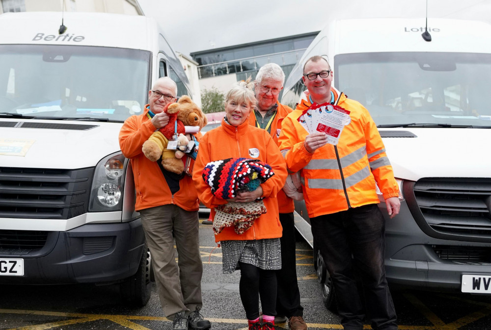 Nigel Stoneman holding 'Travelling Ted', SallyAnne Bartley, Bob Rees, Paul Cooper (Bob Simpson)