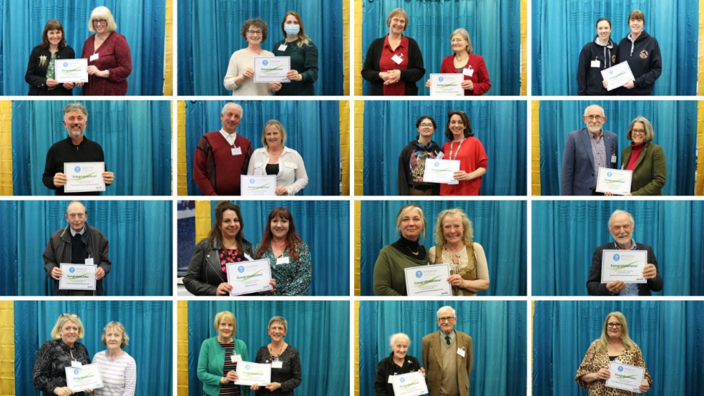 A collage of the community groups accepting their certificates at the awards ceremony at the council offices 