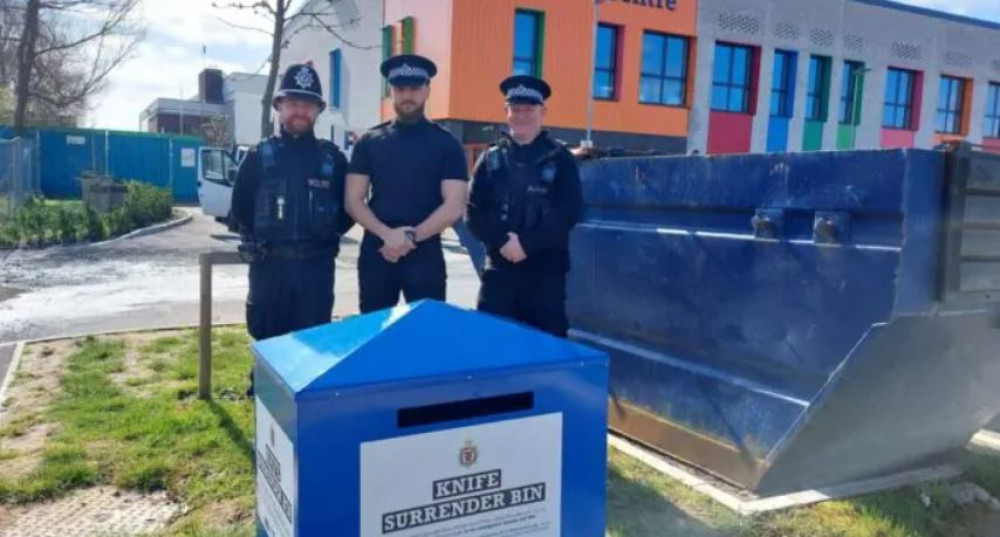 The new weapon surrender bin at The Park Centre, Knowle in Bristol 