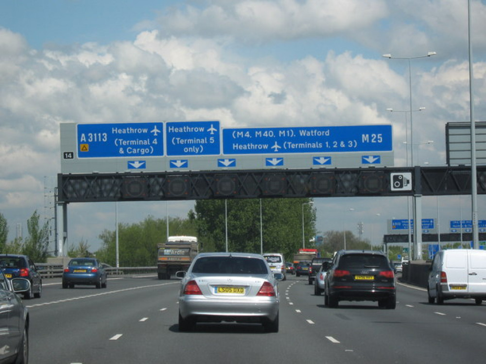 Police appeal for witnesses of collision on the M25 near Heathrow. Photo: Roy Hughes.