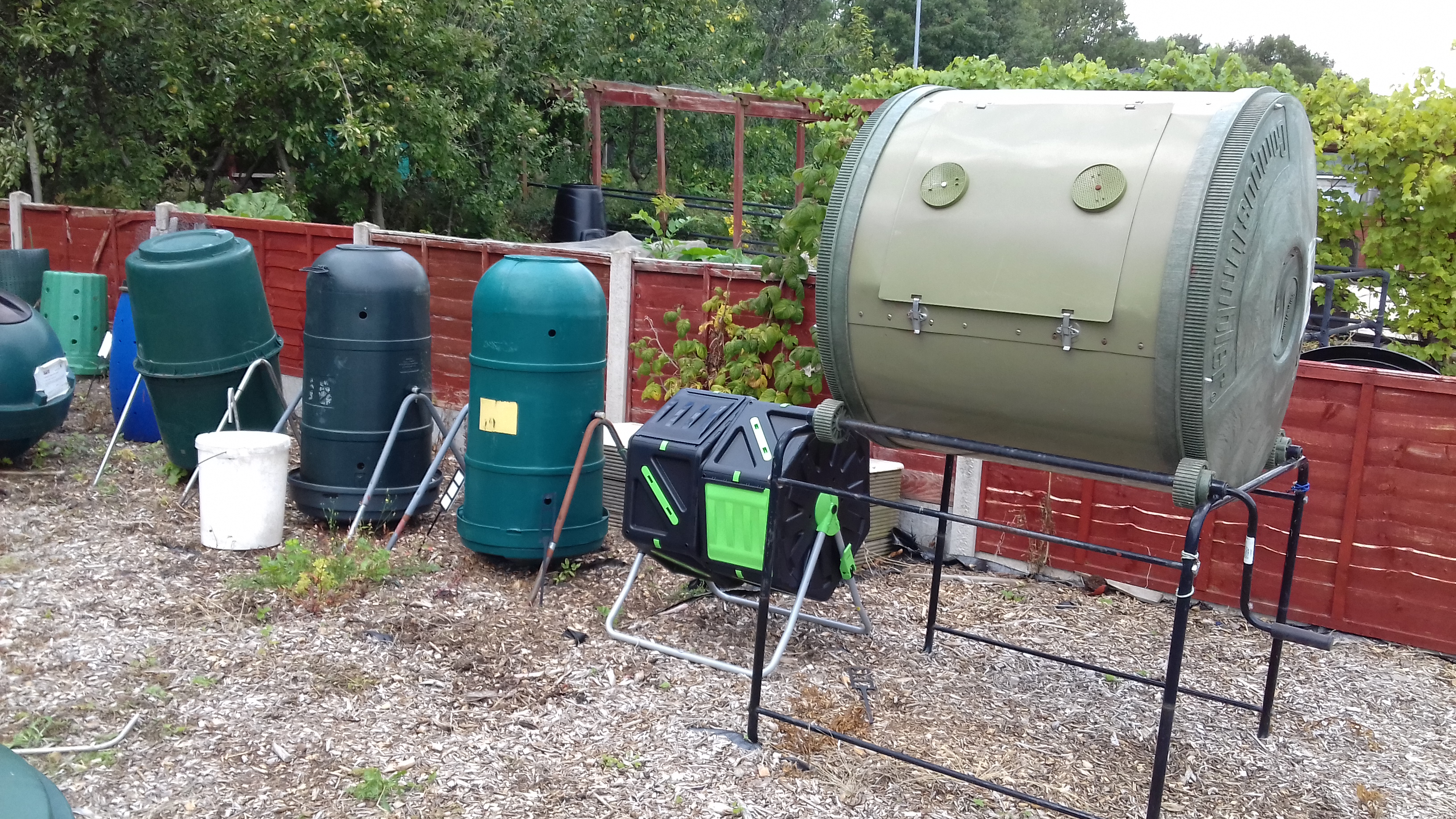 Tumbler compost bins on the demonstration site