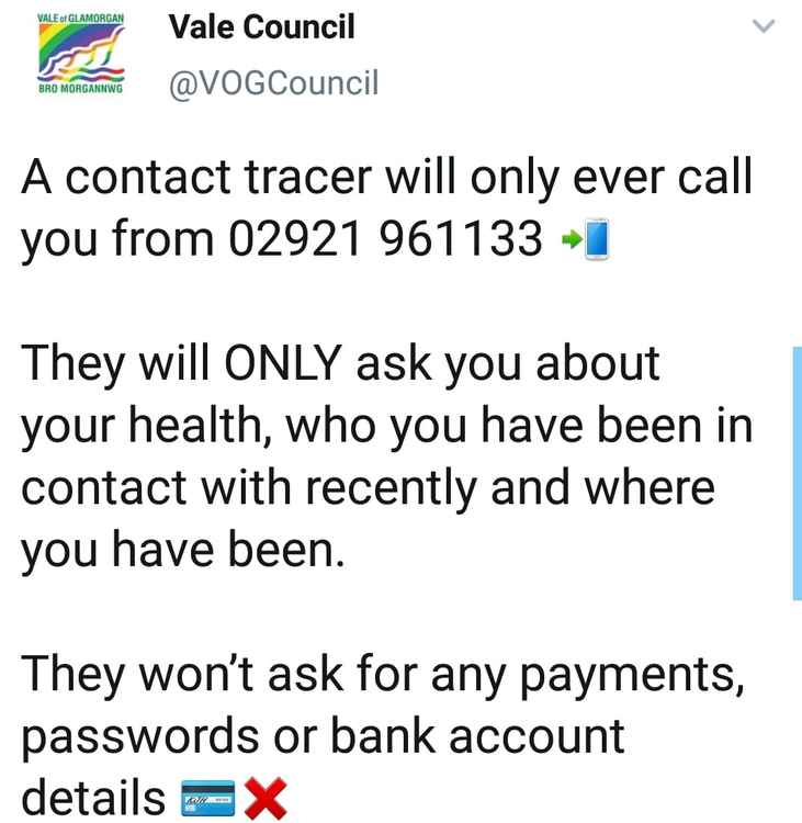 A contact tracer will never ask for your passwords, pin number, or bank details