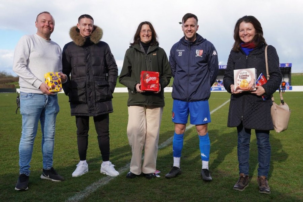 Committee members presented the donations to local Home-Start coordinators before the Jammers’ match against Lowestoft on March 25. (Photo: Roy Warner)