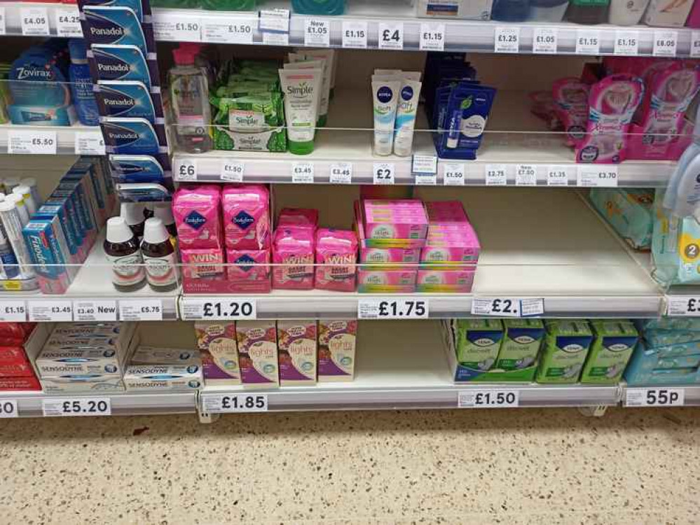 Sanitary products have remained for sale in the Tesco Express