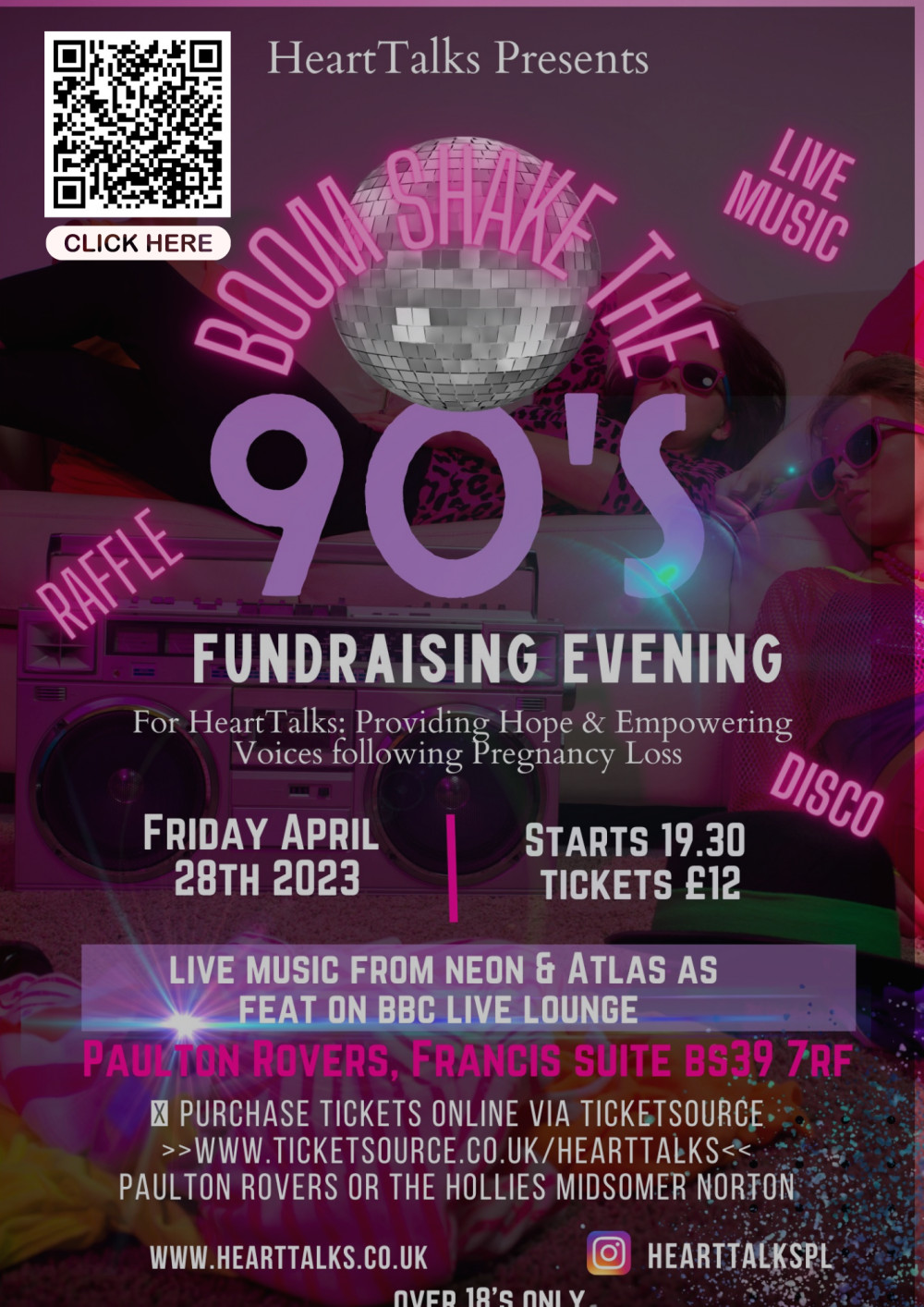 Boom Shake the 90’s Fundraising Evening on Fri 28th April at Paulton Rovers 