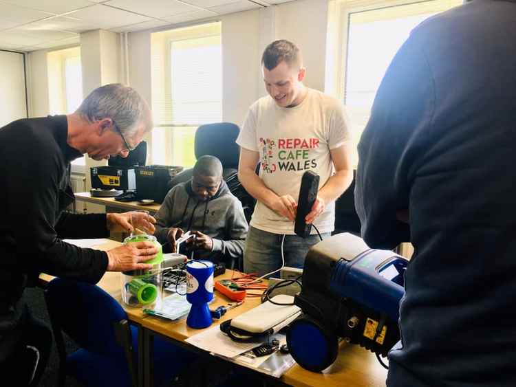 Inside Repair Café Wales at another branch in Wales