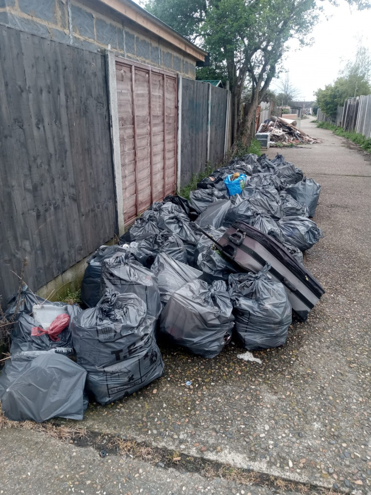 The bags of collected rubbish.