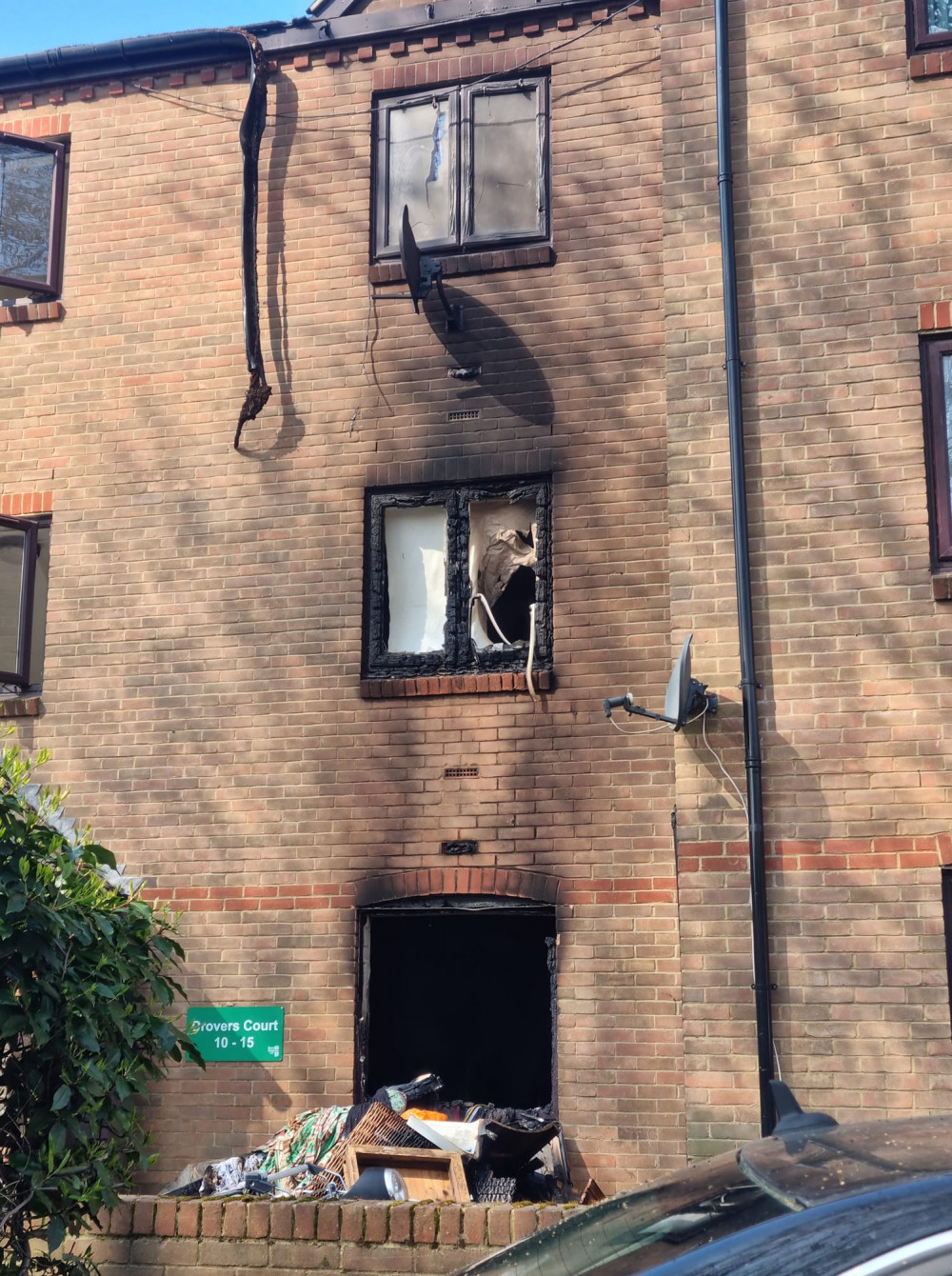 Fire crews from Kingston, Surbiton, New Malden, Twickenham, Wimbledon and Richmond arrived at Drovers Court of Fairfield East at 7.35 am (Credit: Daniela Pereira) 