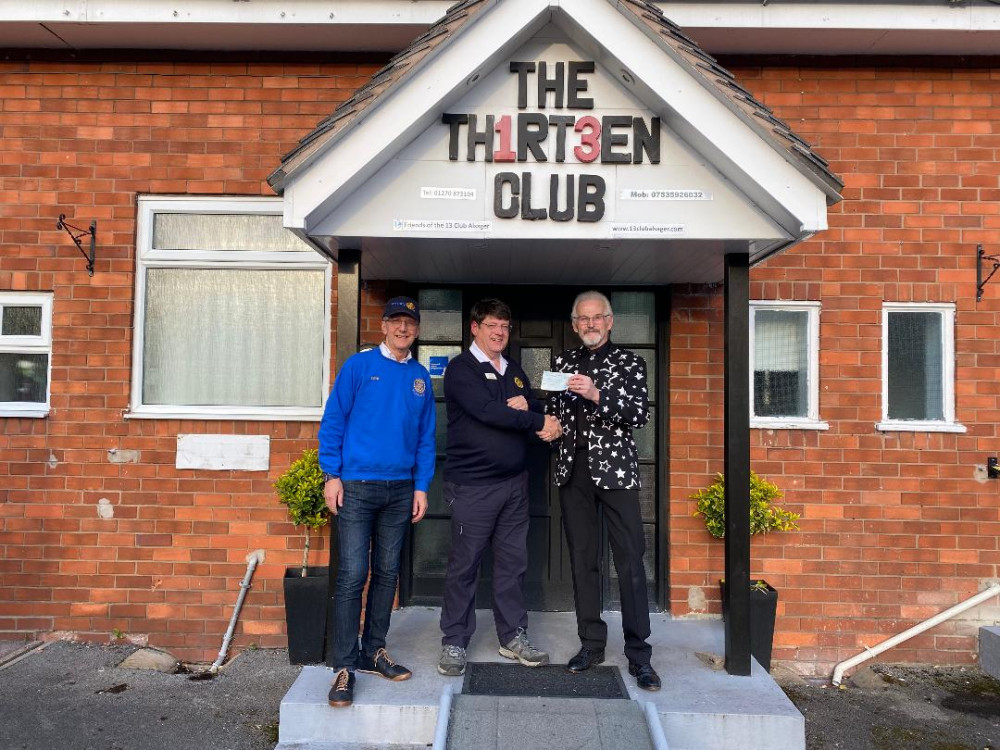 Steve presenting a cheque for £1,000 on behalf of The Thirteen Club to Don Longhurst and Tom Beamon of The Rotary Club of Alsager. (Photo: The 13 Club) 