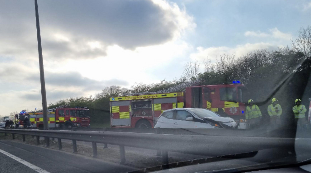 A13 was closed while emergency crews dealt with four vehicle