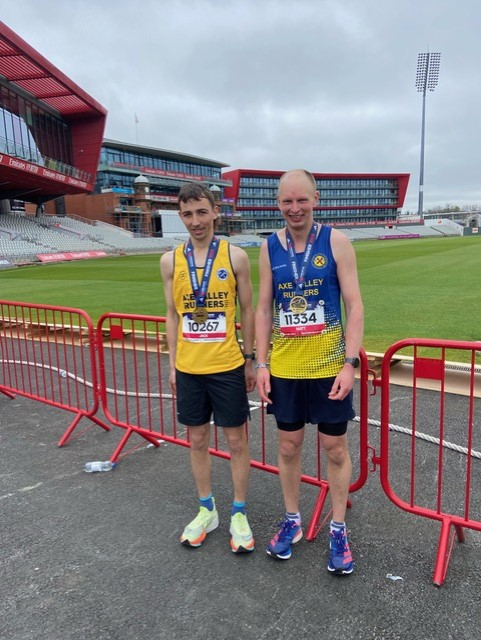 Jack Broom and Matt Frost after the Manchester marathon