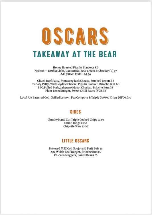 The takeaway menu for Oscars