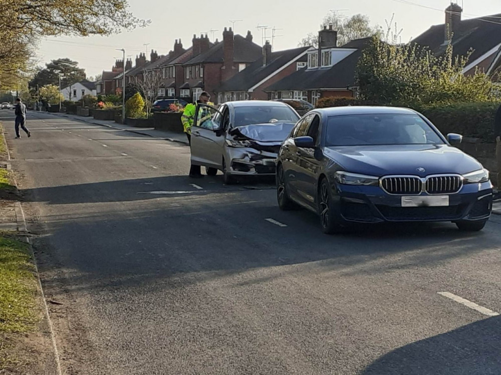 Two-vehicle collision in Abbey Road yesterday (Tuesday) (Photo: Sandbach Nub News) 