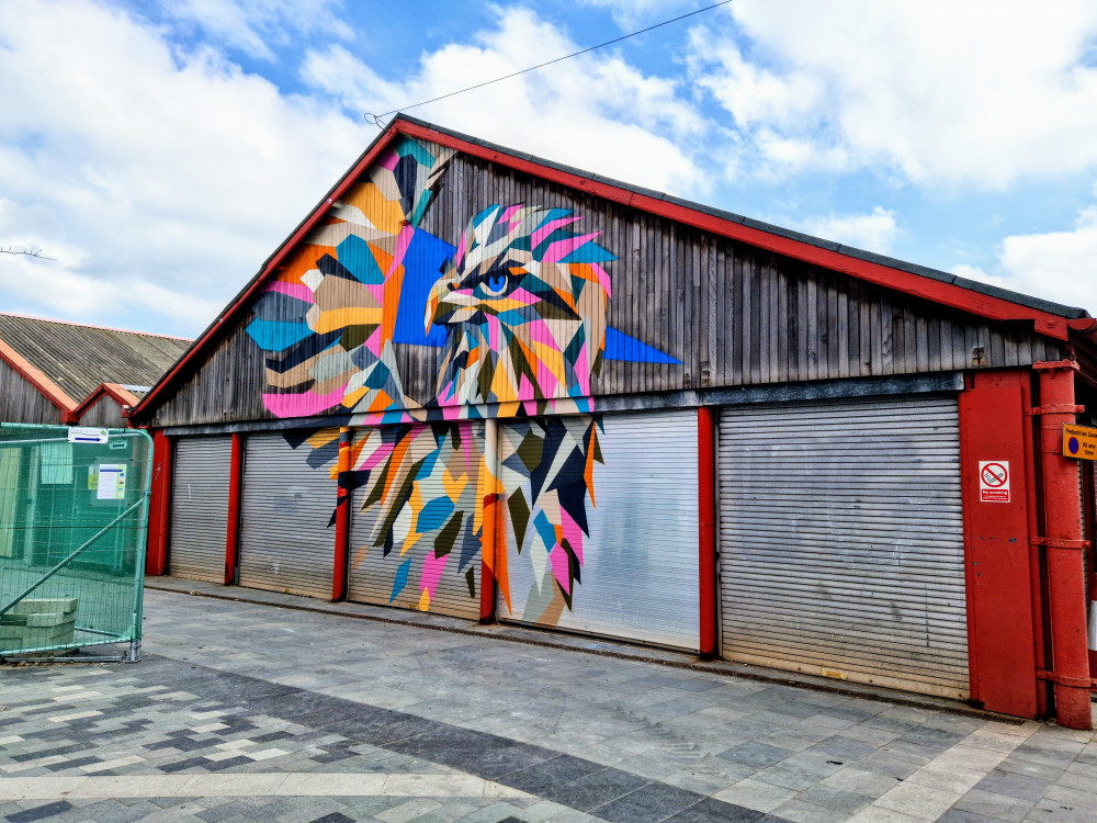 Part of the Lyceum Square improvements has seen the design and installation of an eagle mural (Ryan Parker).