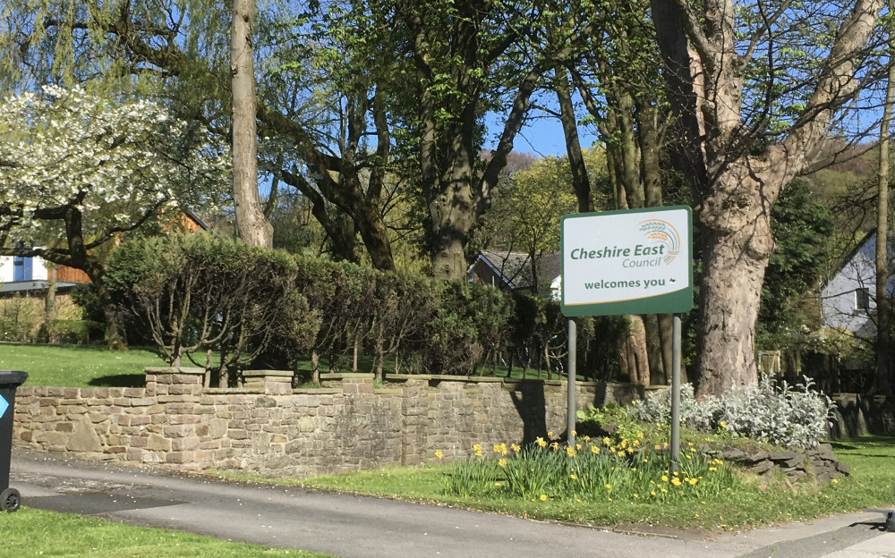 A Cheshire East Council sign pictured in April 2023. (Image - Alexander Greensmith / Macclesfield Nub News)