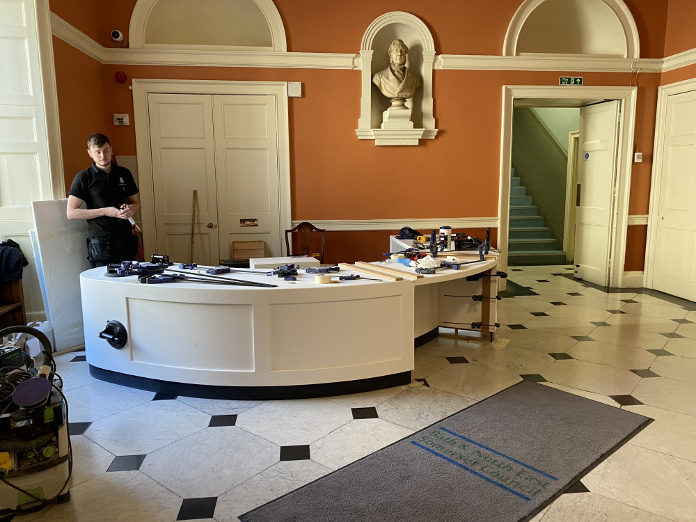 The new front desk being installed on Thursday April 20 (Image: John Wimperis) - free to use for all partners