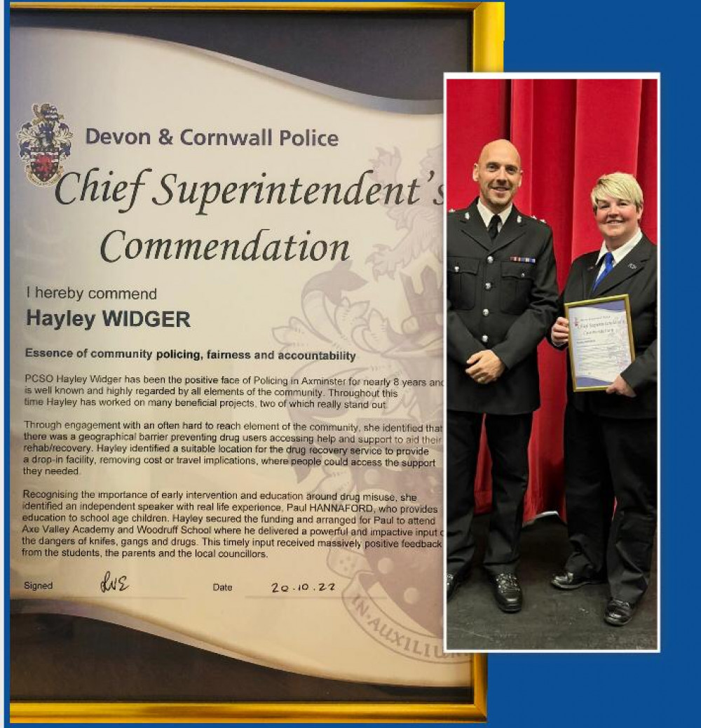 PCSO Hayley Widger has received a Chief Superintendent's Commendation