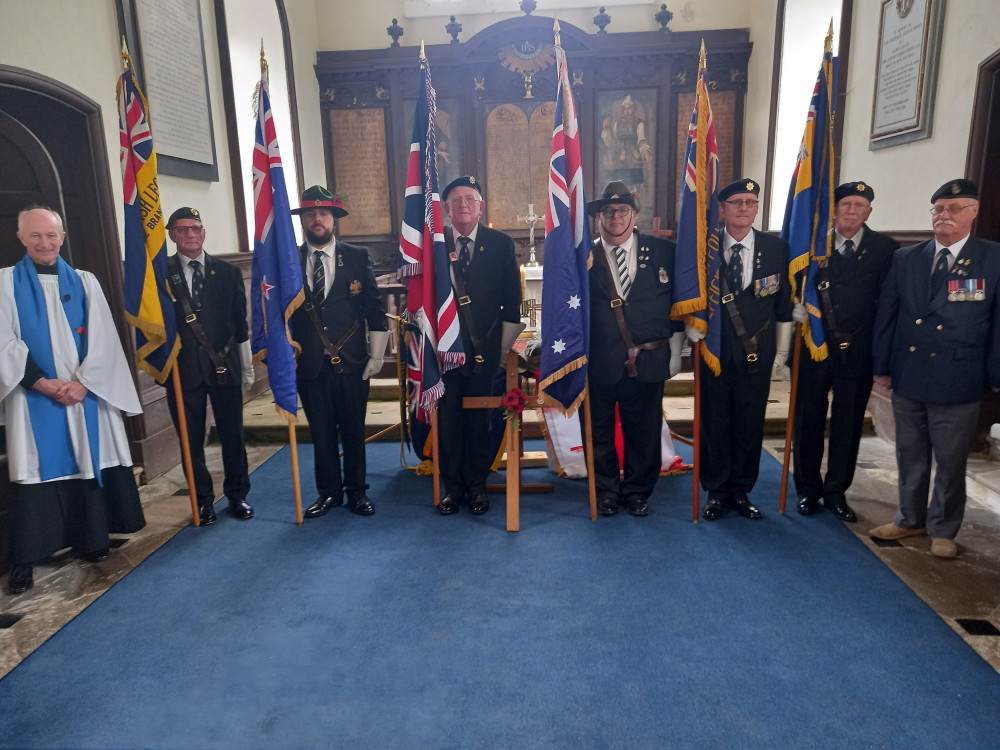 Andrew Coulson, RBL standard bearers on ANZAC Day at St Mary's (Picture: Nub News)