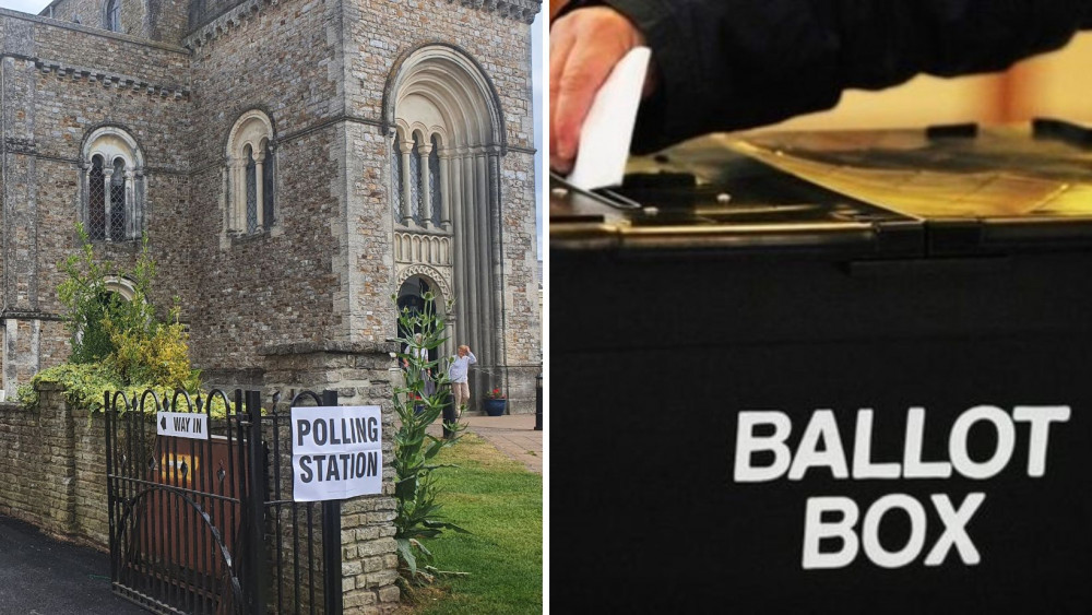 L: A polling station in Honiton R: A ballot box (LDRS)