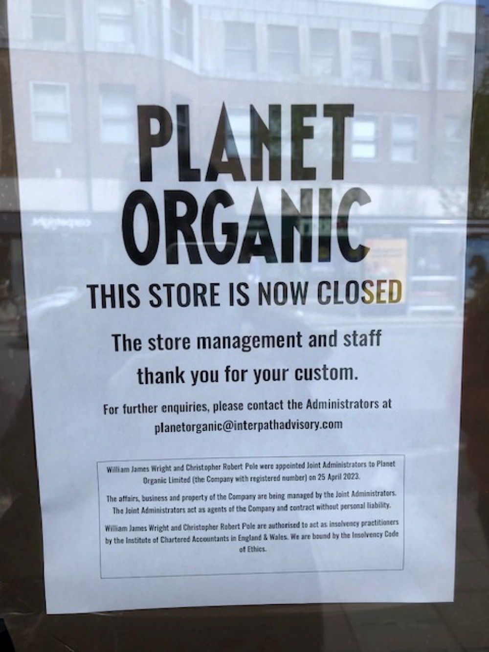 Struggling organic supermarket Planet Organic has been forced to close its Teddington branch today, after just two months of operating on Broad Street