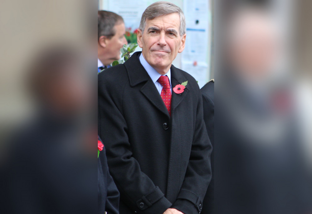 David Rutley MP pictured at a separate event outside Macclesfield Town Hall last year. (Image - Alexander Greensmith / Macclesfield Nub News)