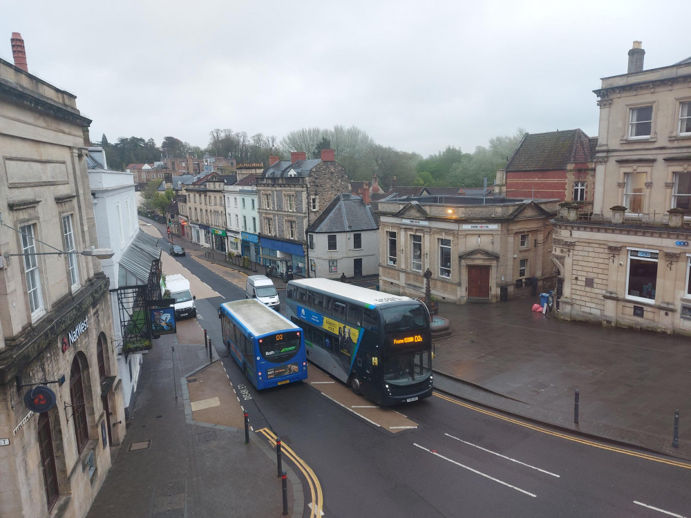 To go single - or to double up - a top down view of bus choices in Frome April 28 