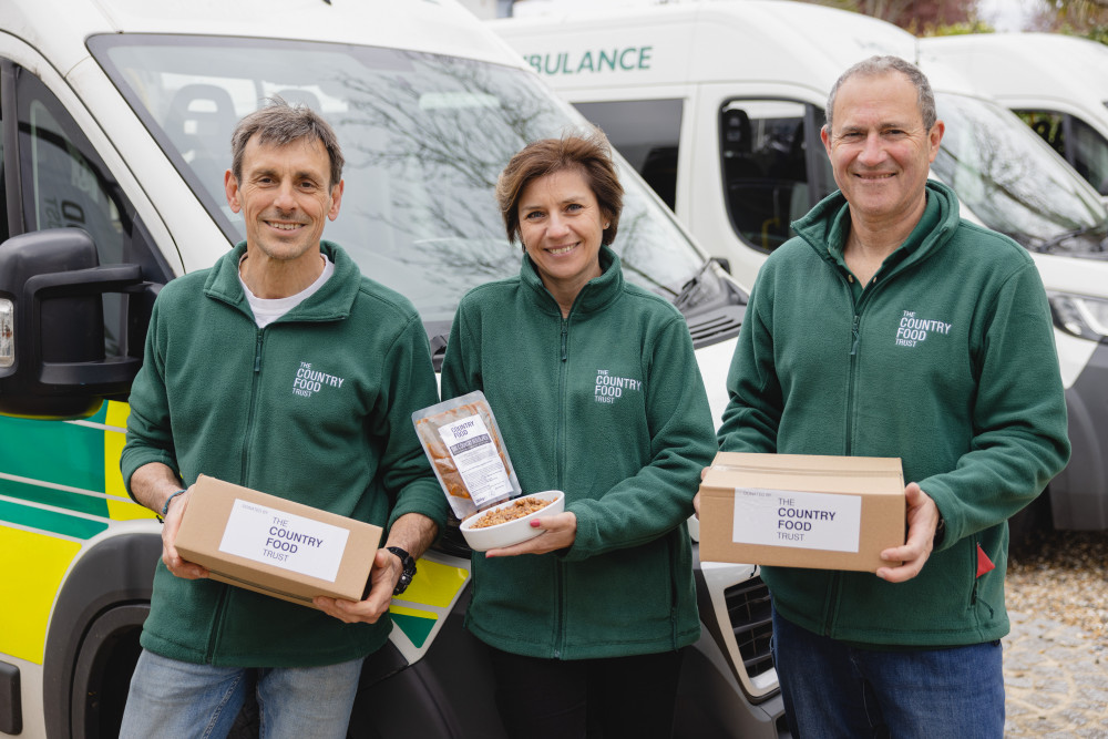 Country Food Trust CEO SJ Hunt (centre) with Gavin Emsden (left) and Simon Brake (right) from Mighty Convoy