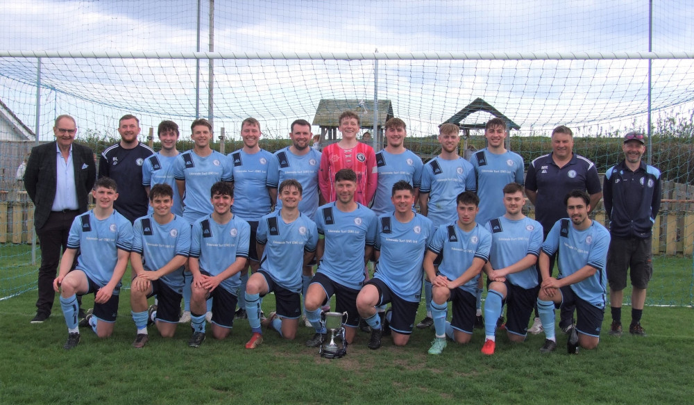 Beer Albion's champions line-up: Back Row (left to right)-  Steve Light (main club  sponsor, Edenvale Turf SW Ltd), Billy Long (co-Manager), Will House, Charlie Ledger, Ashley Driver, Chris Long, Elliot Driver, Finley Rooke, Liam Cox, Taylor Rooke, Mark Rooke (Manager), Lee Partridge (linesman). Front row (left to right) - Brooklyn Wilkins, Cody Bowditch, Tony Pinder, Charley Skilton, Joe Adkin (captain), Josh French, Giles Basson, Alfie Mathews, George Harwood.