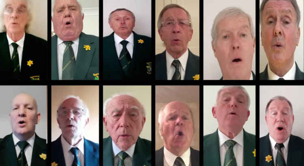 A screenshot of the video performance by Cowbridge Male Voice Choir