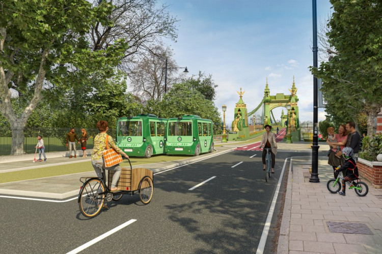 A climate change charity is calling for Hammersmith Bridge to be permanently closed to petrol and diesel vehicles in a shift to making it a green route across the Thames. Credit: Possible.