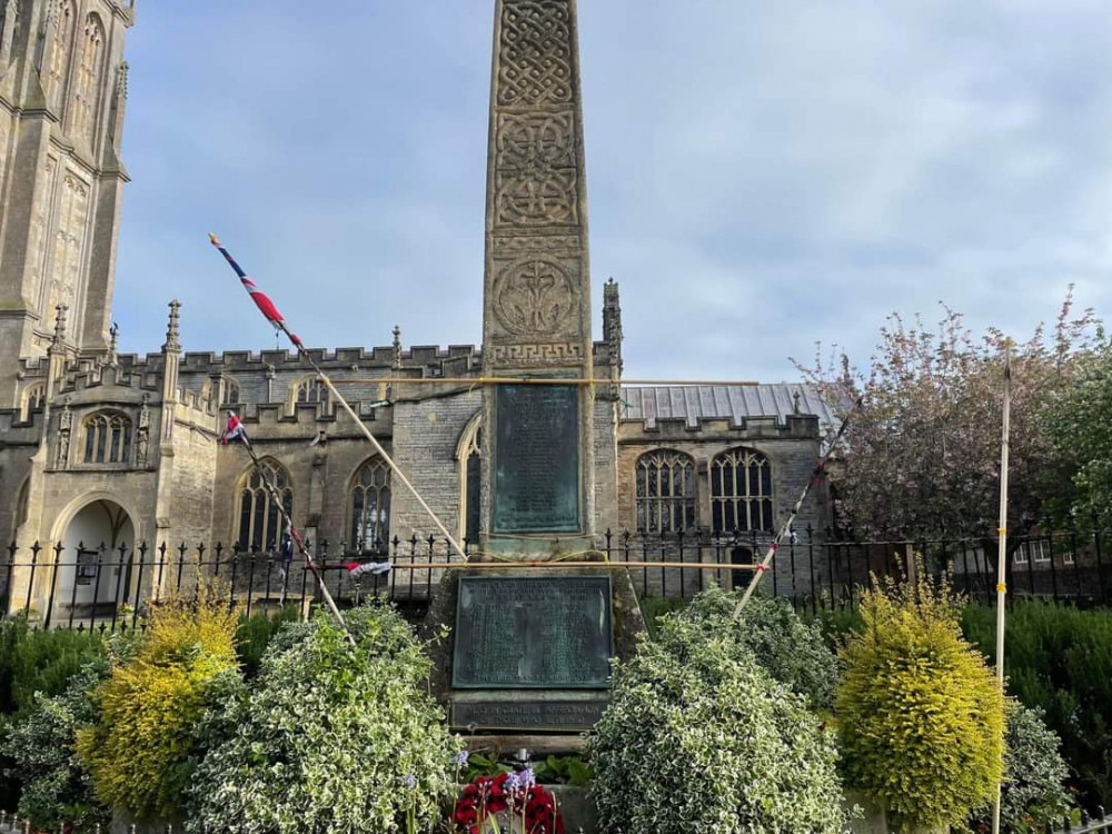 The damaged flags at the war memorial 