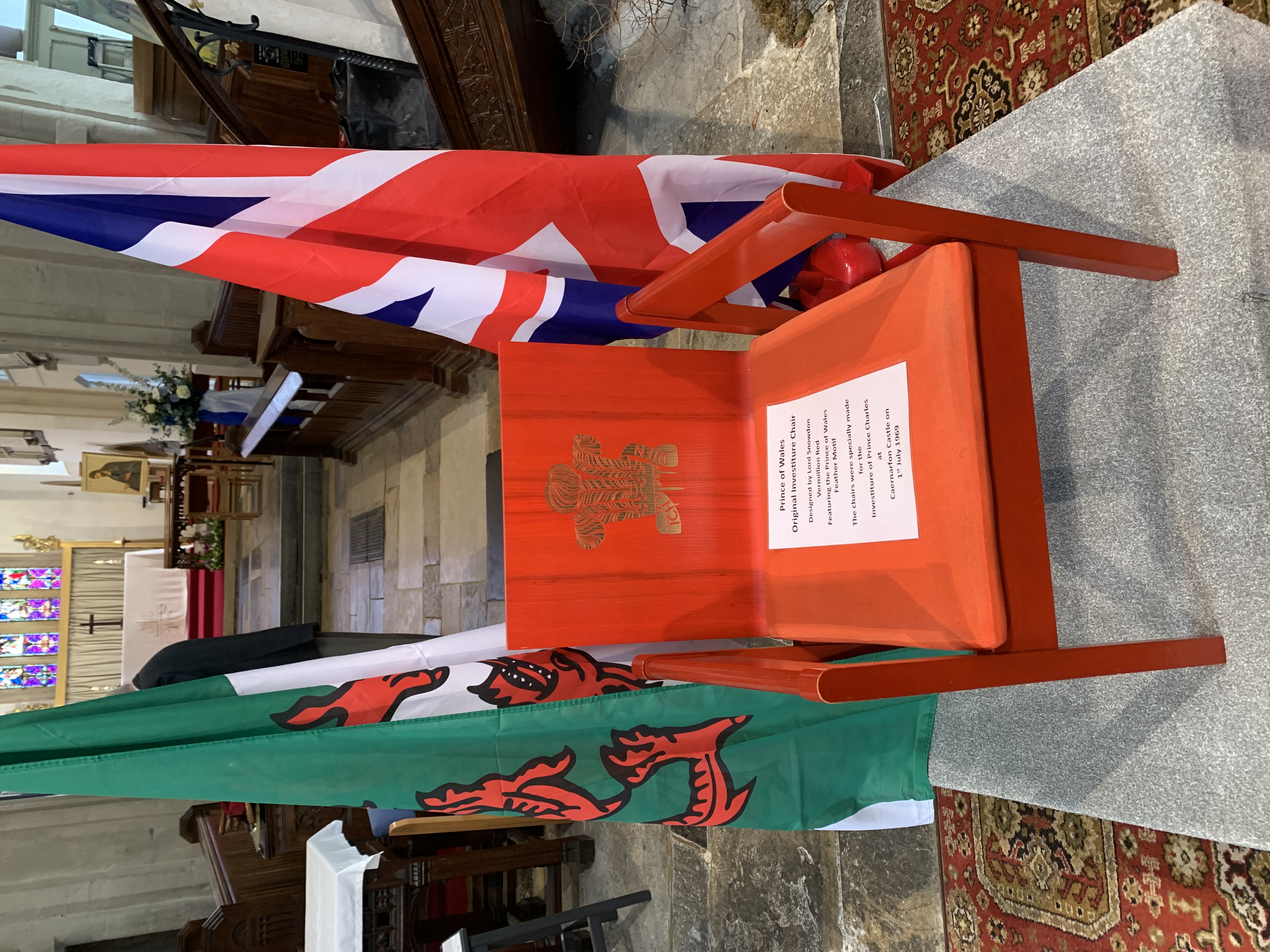 One of the chairs especially made for the then Prince of Wales' investiture at Caernarfon Castle, on July 1 in 1969, was on display at Axminster Minster Church