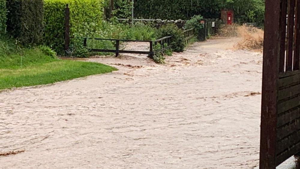 Flooding on Woolbrook Road near Ice House Lane, Sidmouth (Mark Norton)