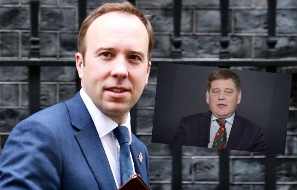 Matt Hancock and Ashby de la Zouch MP Andrew Bridgen (inset). Photo: Dreamstime/You Tube