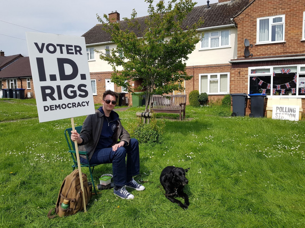 Tom Garner pictured outside his local polling station, 4 May 2023 (Image by Richard Dickson)