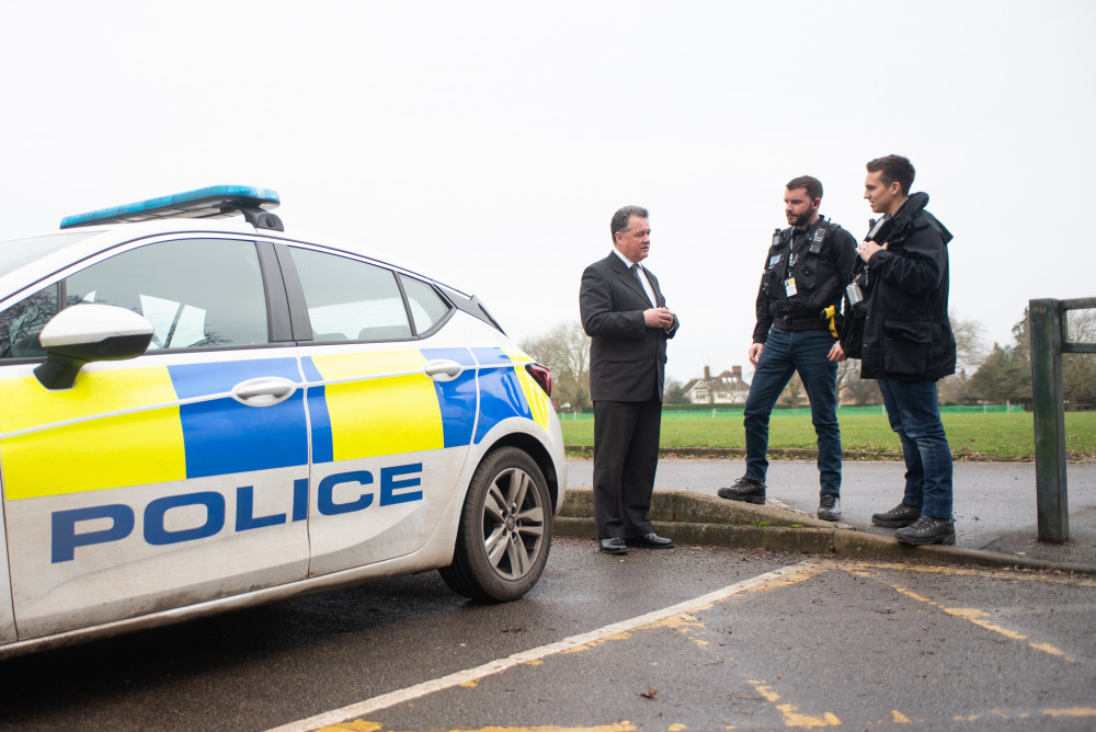 Policing priorities for Hitchin. PICTURE: Herts PCC David Lloyd with officers. CREDIT: Herts Police   