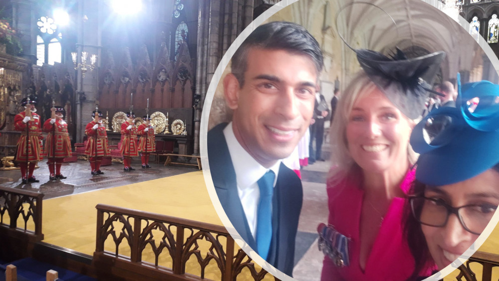 Burnham resident Dawn Wood BEM was among famous faces, religious leaders and royalty, to see King Charles being crowned. She even managed to grab a selfie with the Prime Minister, Rishi Sunak. (Photos: Sarah Troop and Dawn Wood)