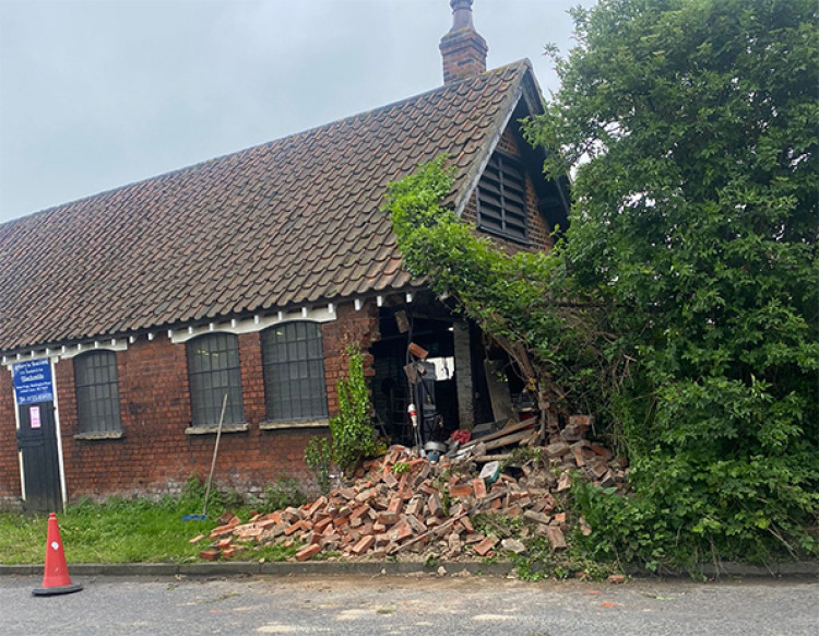 The damaged blacksmith's forge. 