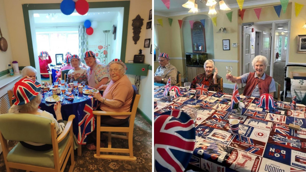 Residents enjoying cake and Prosecco (Doveleigh Care)