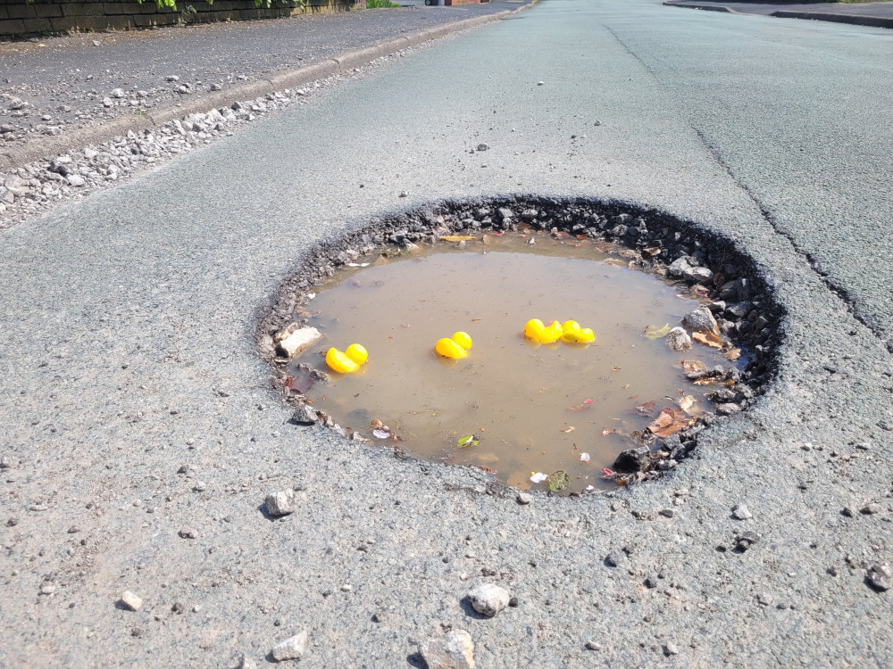 The fund will be used to tackle potholes reported to the council, like this one in Blythe Bridge (LDR).