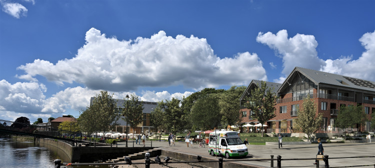 View along the riverside from the lower end of Water Lane. View along the riverside from the lower end of Water Lane.