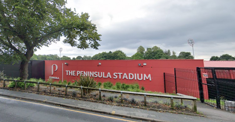 Salford went 1-0 up with a contentious header, which came from either Ammies striker Matt Smith or County defender Fraser Horsfall (Image - Google Maps)