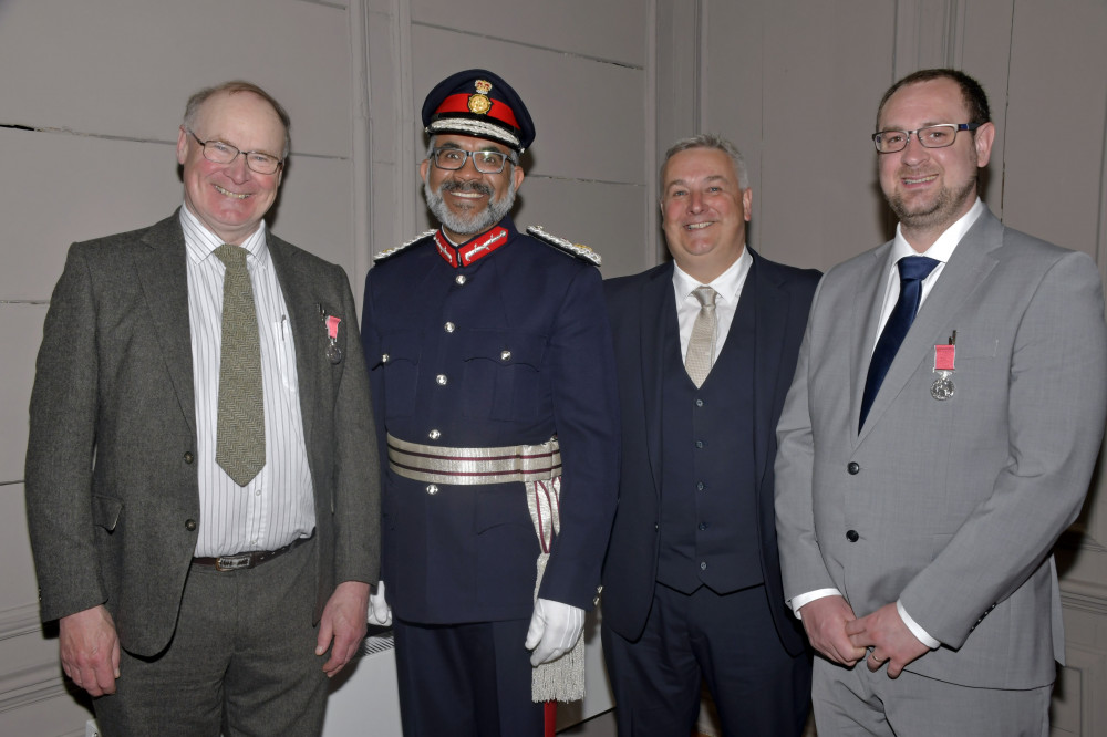 Photo shows (l to r):  David Scott, Lord-Lieutenant Mohammed Saddiq, William Mellersh and Andrew Samuel