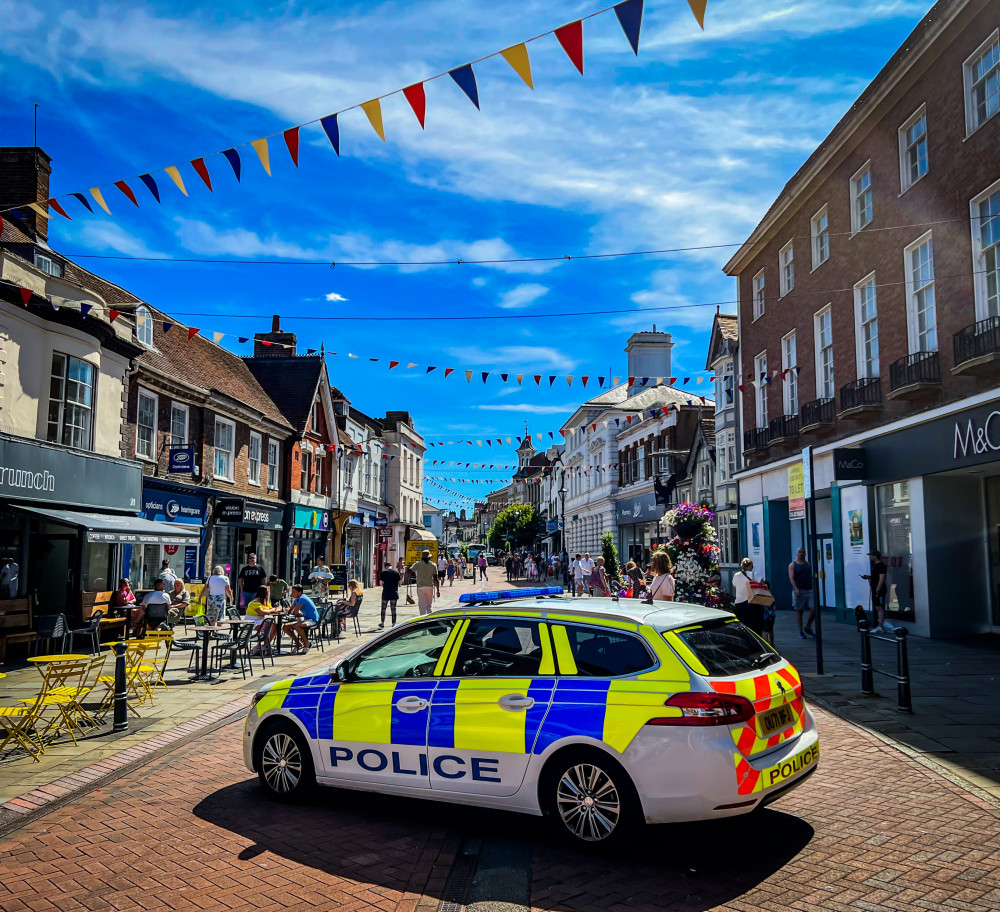 CCTV appeal following a theft in Hitchin. PICTURE: A sunny day on patrol in Hitchin town centre. CREDIT: Herts Police 