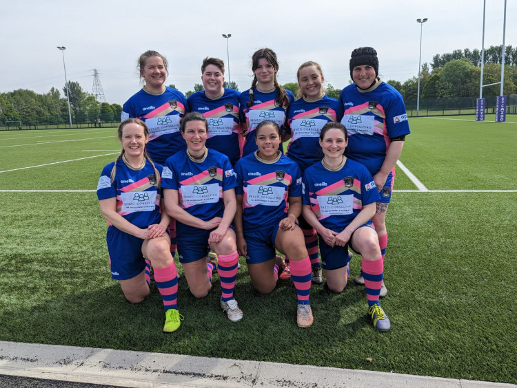 Leamington Royals Ladies team at the Nines tournament (l-r top: Viv Wymer, Shiv Allison-Moore, Charlotte Clarke, Molly Cairns, Charley Foss; bottom: Emma Spencer, Helen Brown, Sophie Henry, Joanna Groves) 