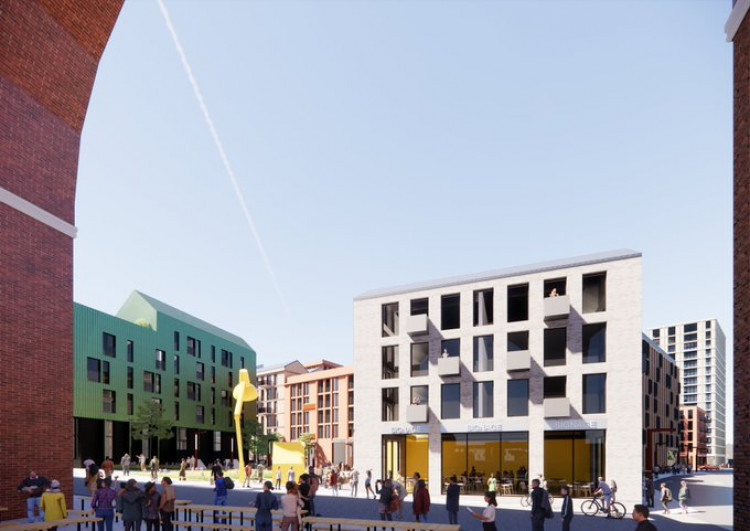 Stockport 8 would bring a new 'digital, green, fully walkable neighbourhood', with 1,200 homes as well as retail space (Image - Stockport Council)